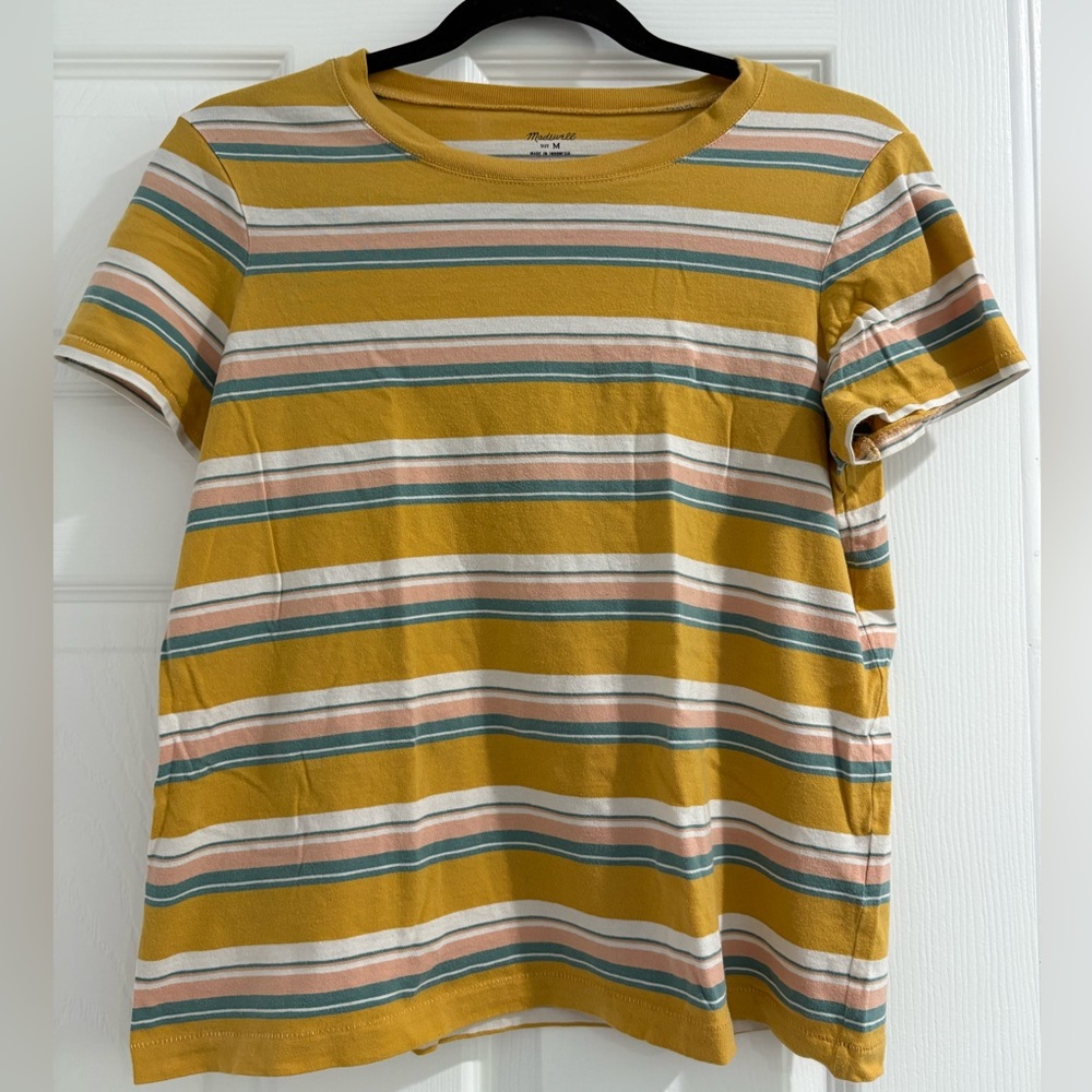 EUC Madewell Striped Mustard T-Shirt Medium